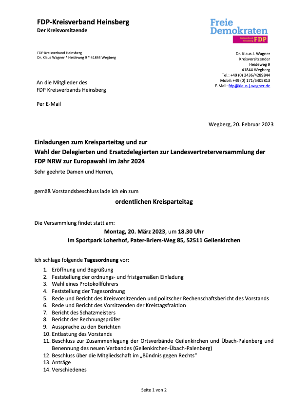 Einladung FDP Kreisparteitag 2023